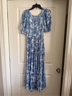 Vici Light Blue and White Smocked Maxi Dress